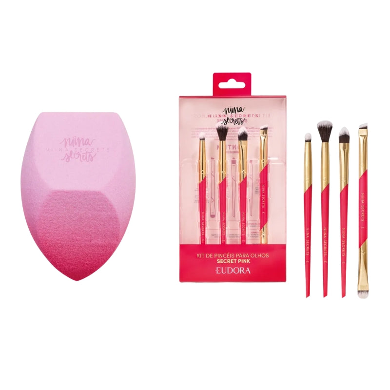 Kit Pincéis & Esponja Pink Blend