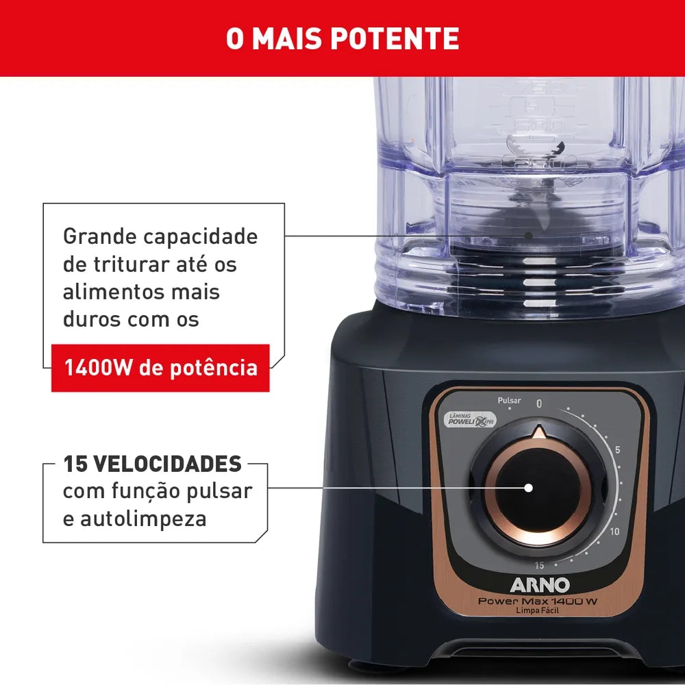Liquidificador Arno Power Max Autolock 1400W Cinza Chumbo LN81