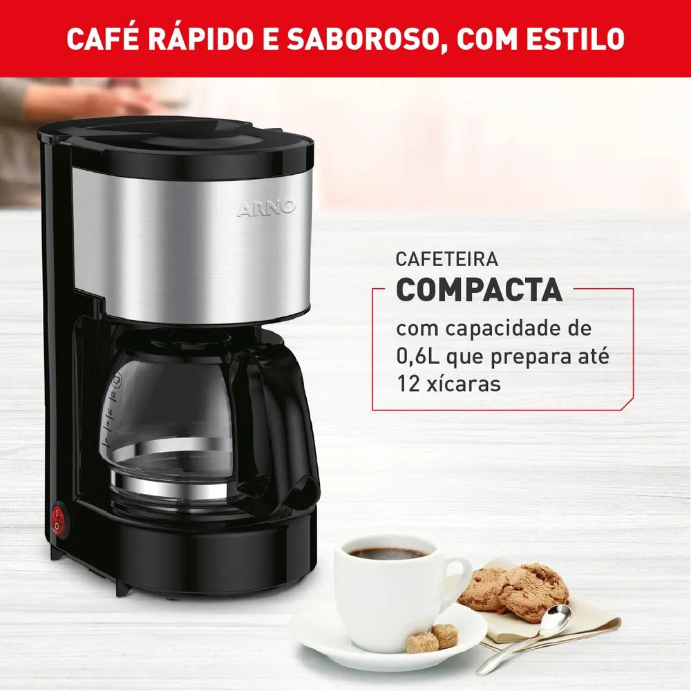 Cafeteira Filtro Arno Perfectta Inox com 600ml de Capacidade e Jarra de Vidro CFPI